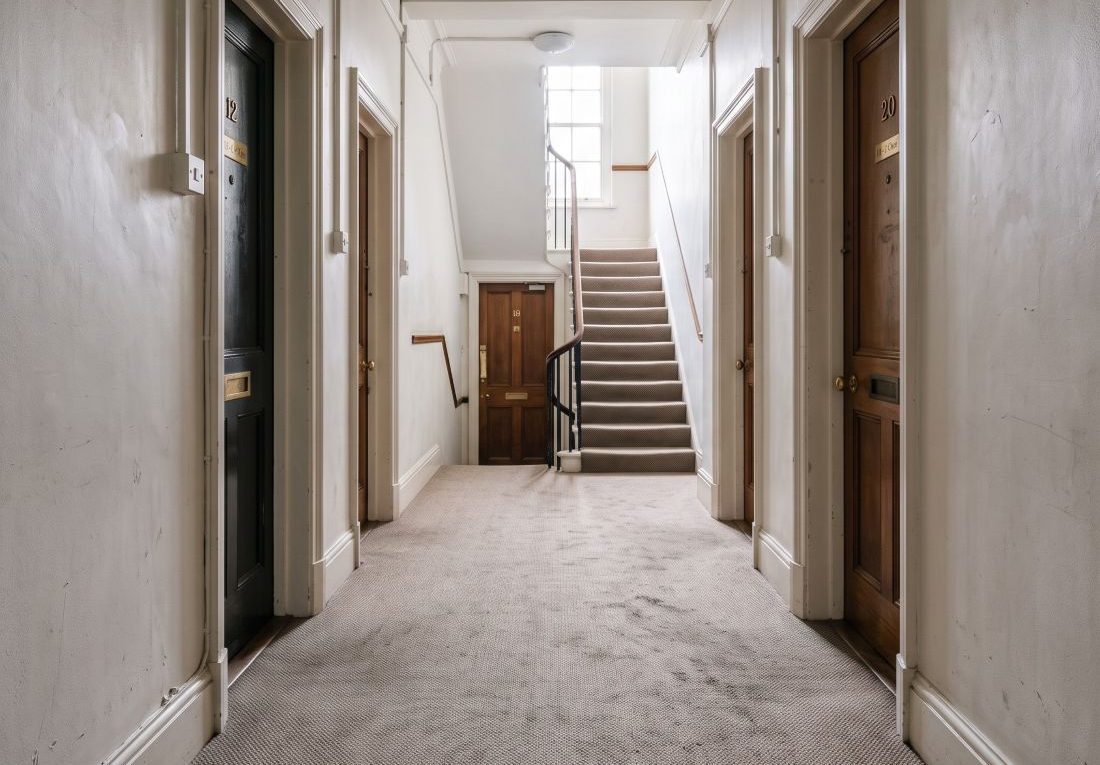Communal hallway carpets in mansion blocks